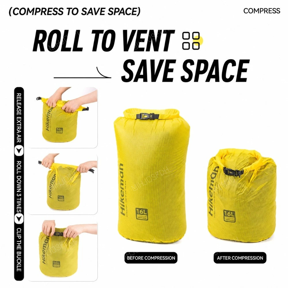 HIKEMAN Ultralight Waterproof Dry Bag Outdoor Storage Sack 15D Silicone Nylon 6L 10L 16L for Camping Hiking Travel and Swimming