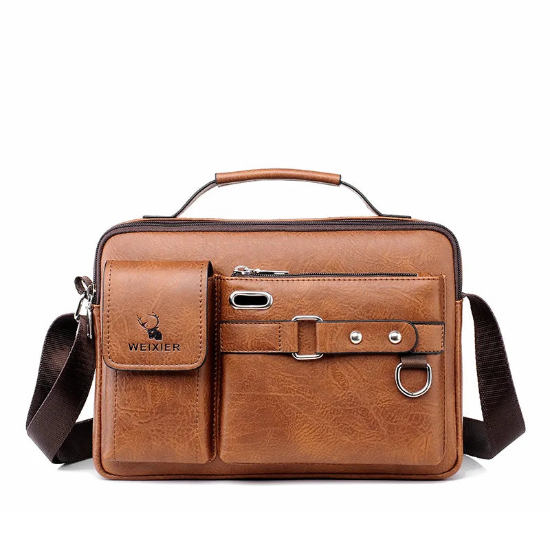 Men's Large Capacity Business Briefcase Quality PU Leather Shoulder Messenger Bag for Gentlemen Leisure Travel Attach Valise