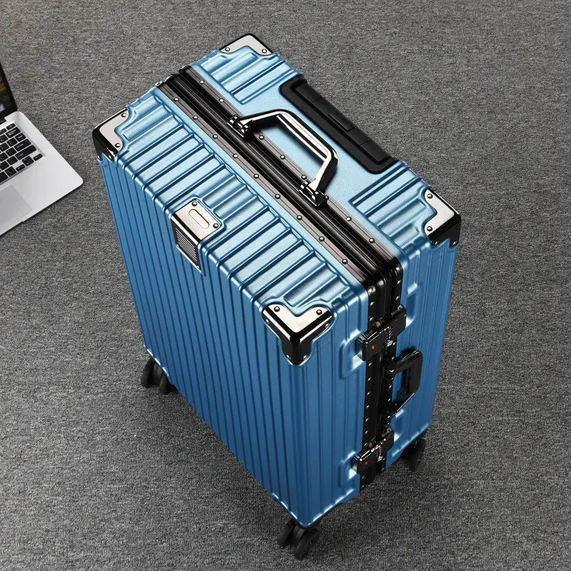 Trolley Luggage 20 26 30" Aluminium-framed Suitcase with Silent Wheels Unisex High-capacity Rolling Luggage Password Suitcase