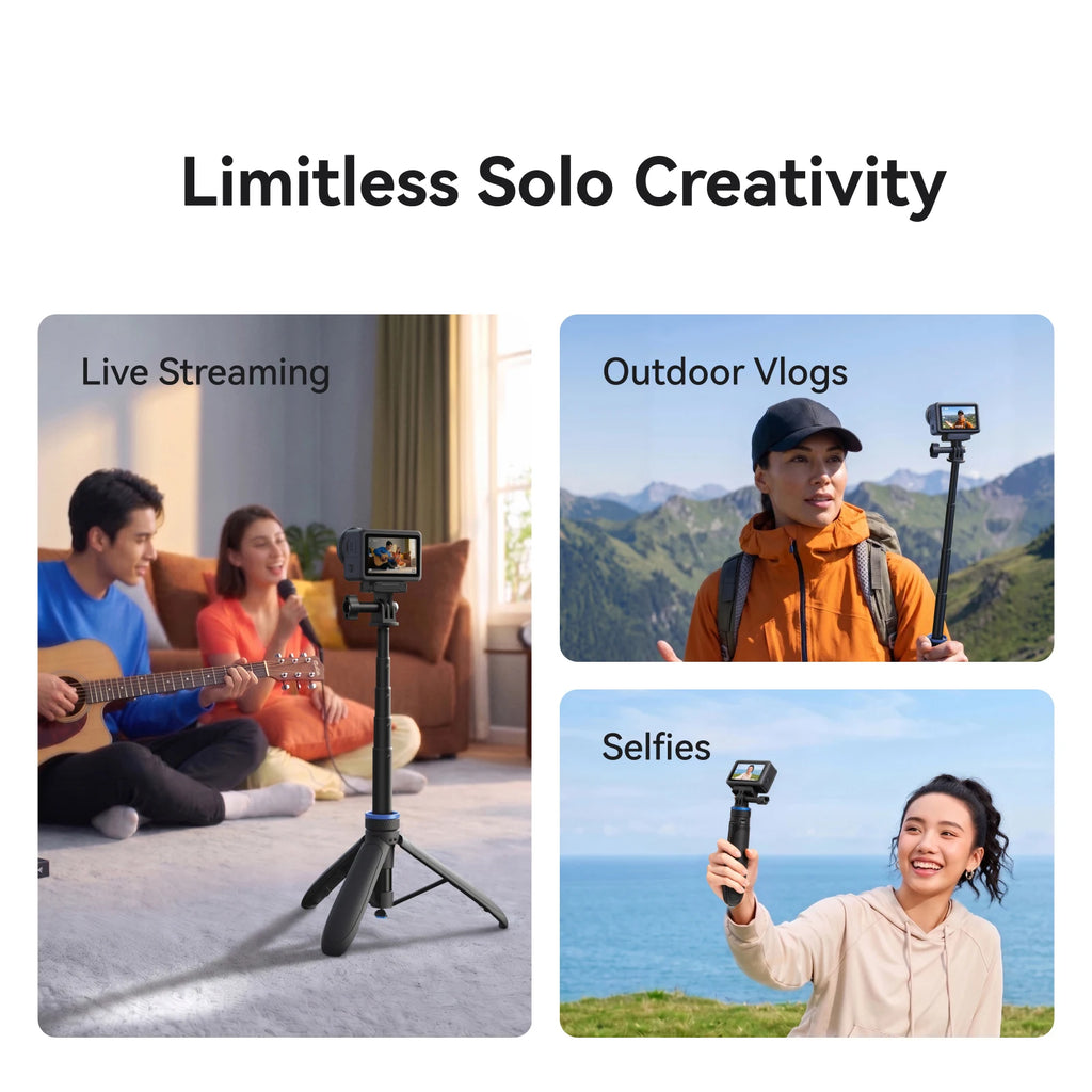 TELESIN Mini Quick Open Selfie Stick Tripod Aluminum alloy Stand for DJI Osmo GoPro Insta360 Action Camera Hand Grip Stand