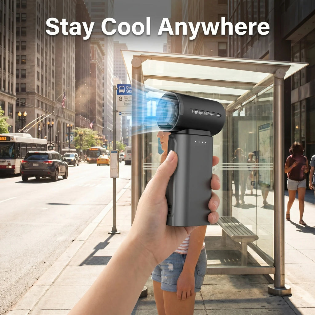 Portable Turbo Handheld Mini Fan Stepless Speed Regulation Rechargeable 5000mAh Large Capacity Battery Pocket Travel Outdoor Personal Cooling Fan For Camping Sports Trip Daily Commute Outdoor Activities
