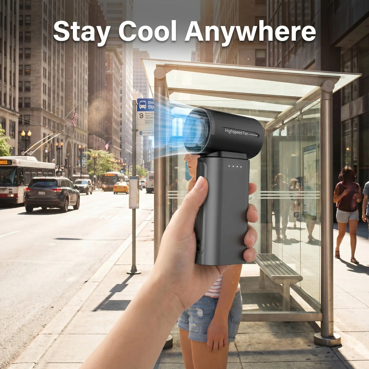 Portable Turbo Handheld Mini Fan Stepless Speed Regulation Rechargeable 5000mAh Large Capacity Battery Pocket Travel Outdoor Personal Cooling Fan For Camping Sports Trip Daily Commute Outdoor Activities