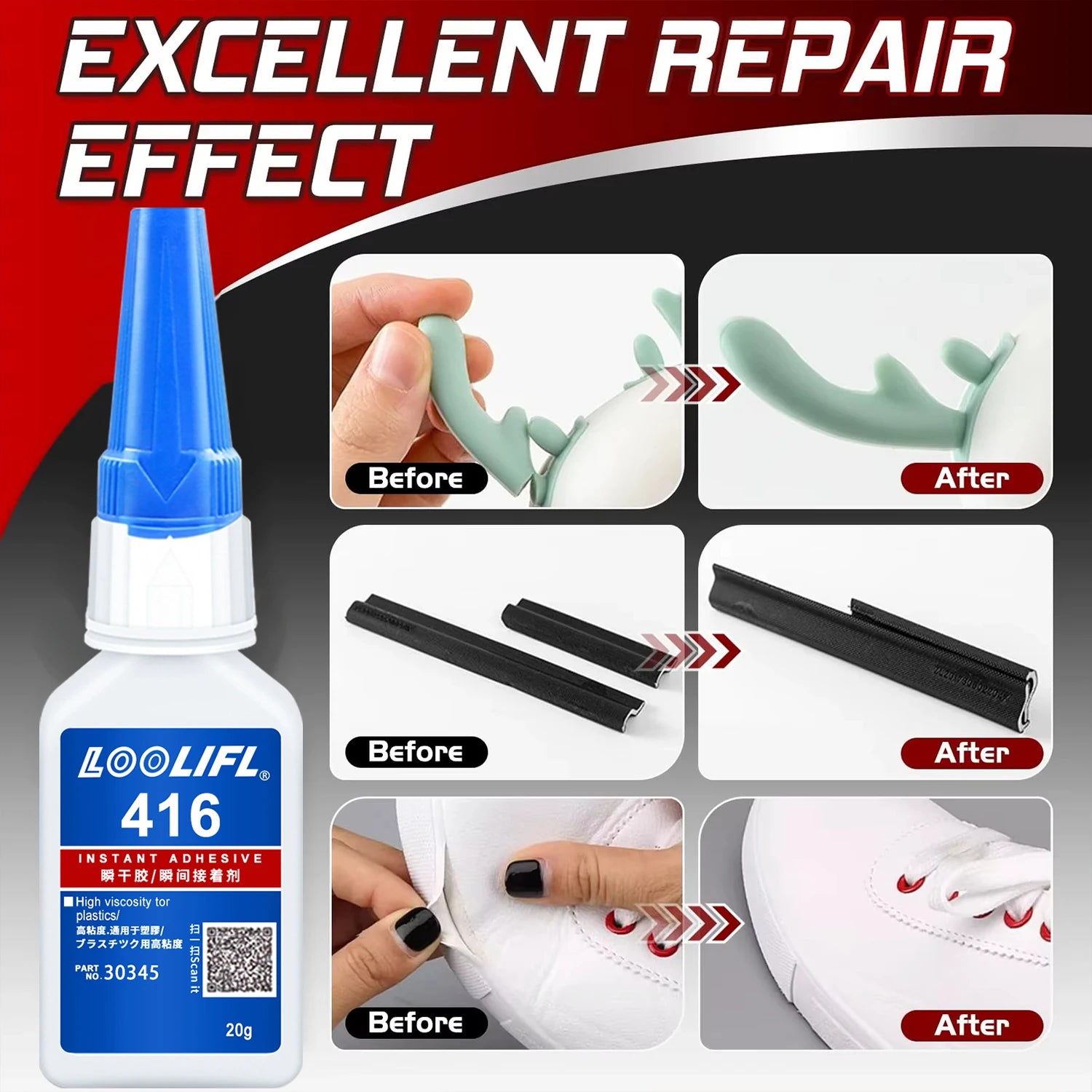 LOOLIFL 20ml 416 Instant Strong Super Glue Universal Mighty for Resin Ceramic Metal Wood Glass Fast Dry Bond Liquid Glue Tool
