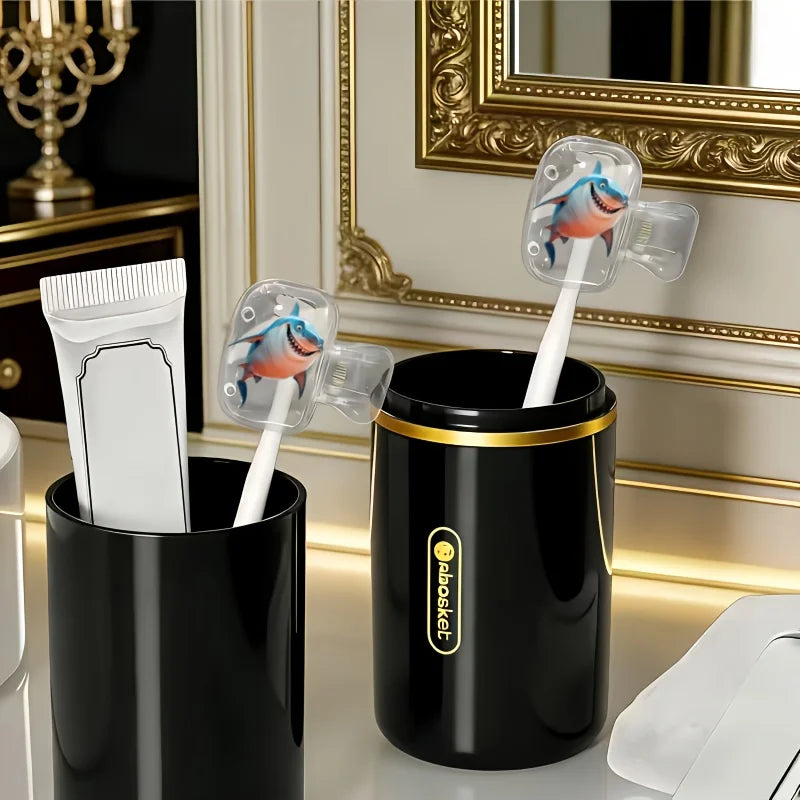 2pcs Blue Shark Portable Toothbrush Head Covers  Storage Boxes Protection Caps Essential Bathroom Additions for Outdoor Trips
