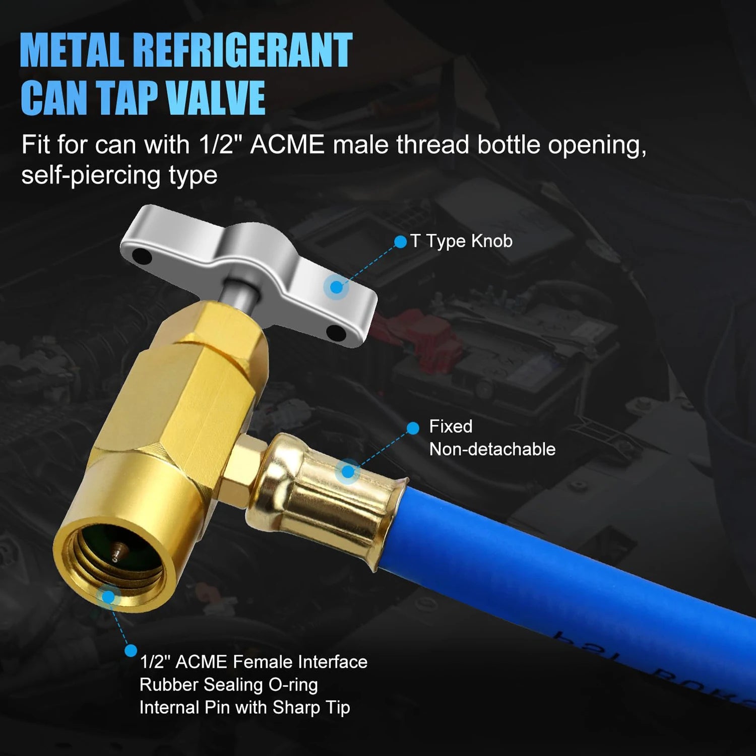 R134A Refrigerant Charge Hose Kit, 1/2’’ Self-Sealing Valve Can and Recharge Hose with Pressure Gauge for Car Air Conditioning
