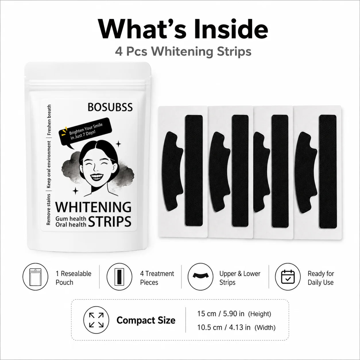 4Pcs Purple Teeth Whitening Strips, Dry Sticker Design, Portable Travel Teeth Brightening Patches for Daily Oral Care