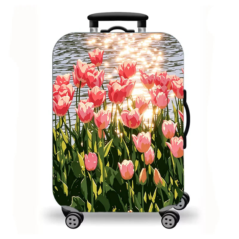 Washable starry sea view landscape printed suitcase cover, elastic all-inclusive protective cover suitable for trolley suitcases