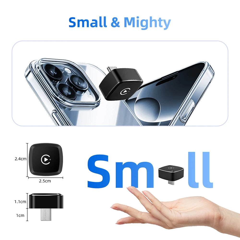 Mini Wireless CarPlay Adapter TYPE C Wireless Android Auto AI Smart Box Intelligent Systems for Wired CarPlay Car