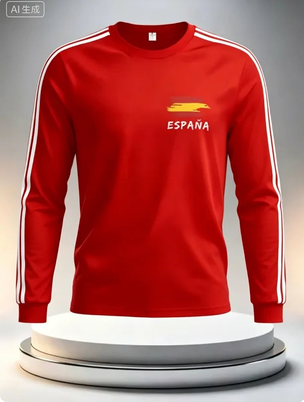Spanish round neck long sleeved T-shirt quick drying versatile fashion print competition training daily outfit