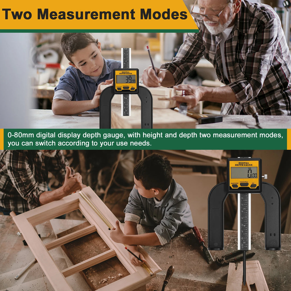 0-80mm Digital Depth Ruler Tablesaw Height Ruler with Magnetic Bottom 3 Units Vernier Caliper Woodworking Height Depth Gauge