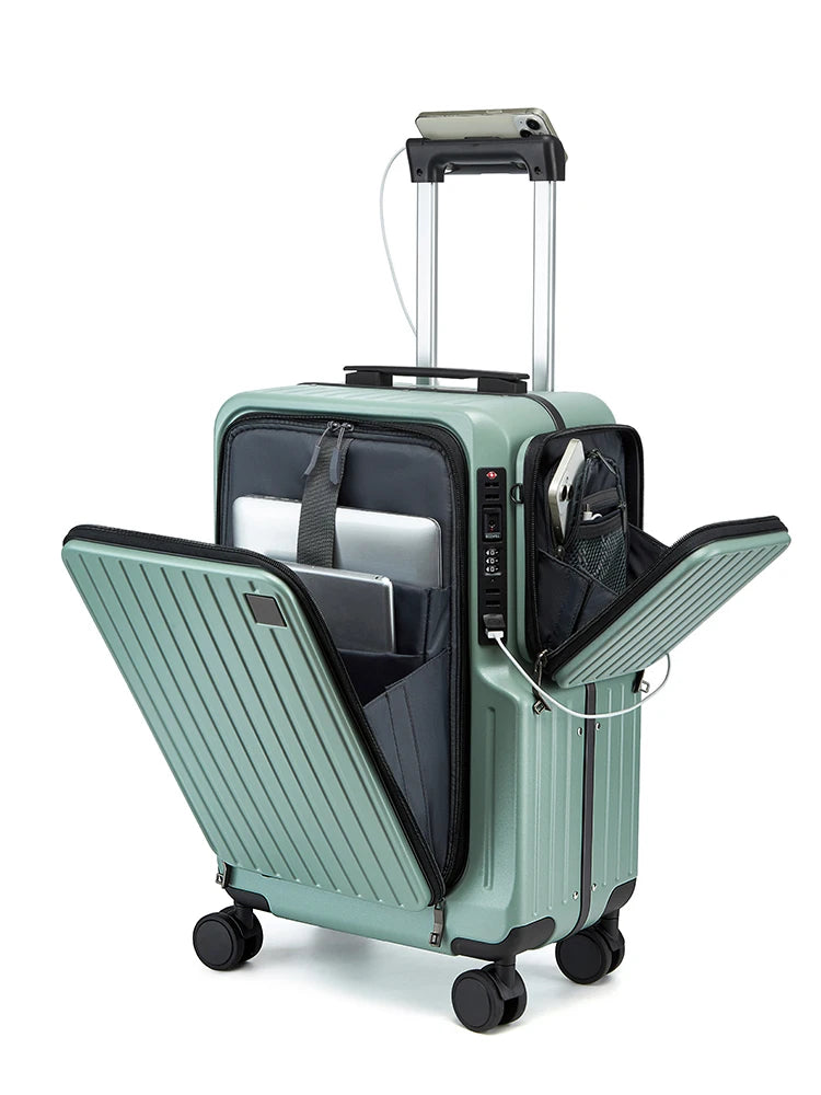 Front Opening Carry on Luggage Suitcase Multifunctional Trolley Case 20 Inch Trip Cabin Password Lock Luggage Case Travel Bags
