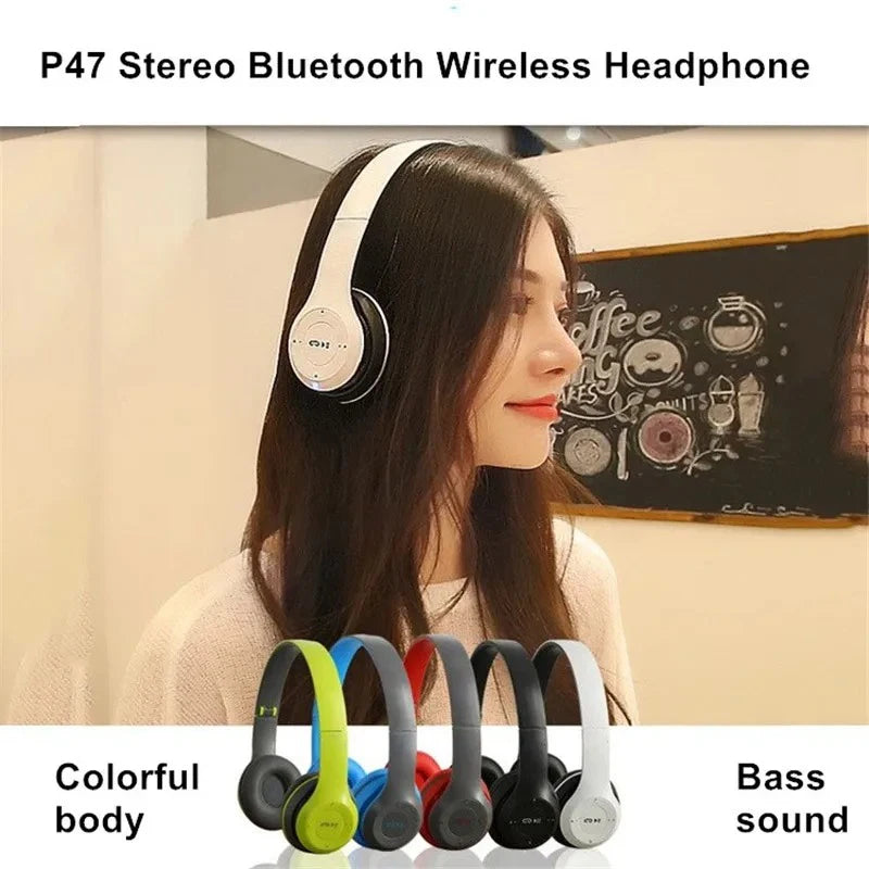 New P47 TWS Headset  Bluetooth Headset Folding Series Wireless Sports Game Stereo Headset for iPhone Huawei XiaoMi Samsung