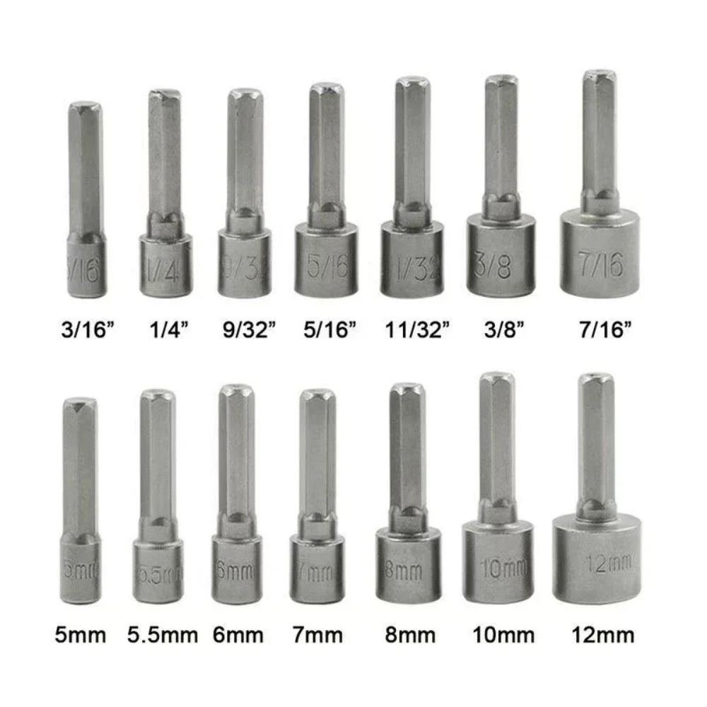 1-4Set 5-12mm Hexagon Nut Driver Drill Socket Screwdriver Wrench Set 9/14Pcs Screwdriver Socket Pneumatic for Woodworking Tools