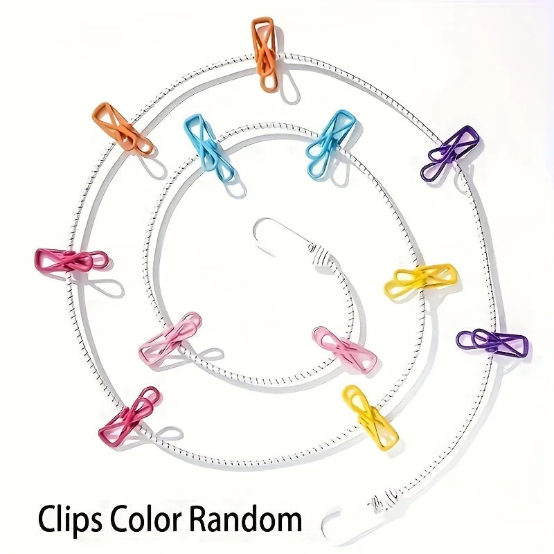 Portable Travel Clothesline with 12 Clips, Lightweight Rope for Indoor Outdoor Drying Socks Towels Scarves Travel Essentials