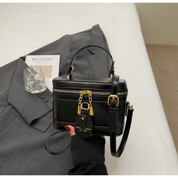 Vintage-Style Handbag Mini Box Crossbody Bag with Double Zipper Closure Elegant Compact Design for Daily Use 2026