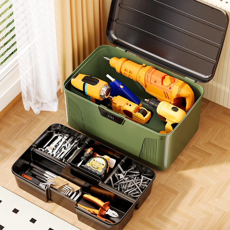 Portable Tool Box with Password lock Multi-layer Tool Storage Box Large-Capacity Car Tools Organizer Auto Parts Organizer