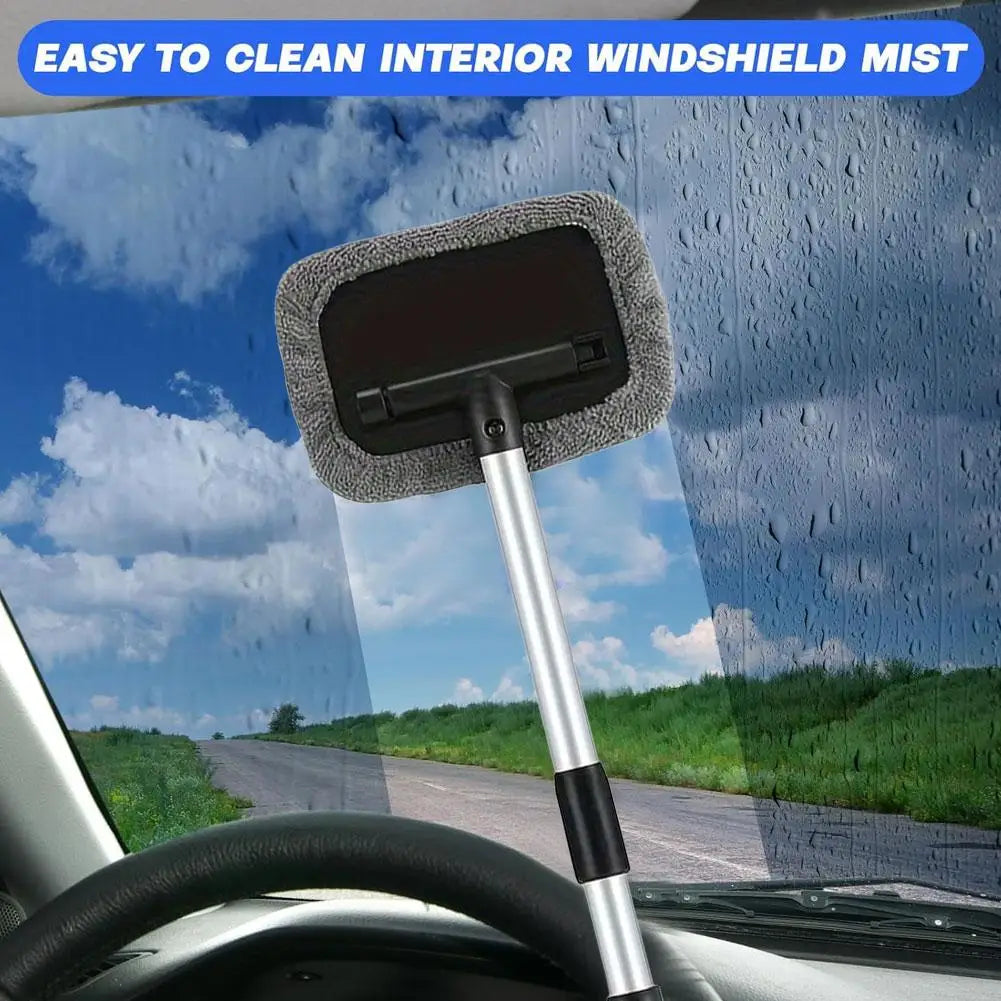 Car Windshield Cleaning Tool Set 2 Cleaning Towel Spray Bottle Telescopic Long Handle Defogging Brush Glass Clean Dust Remover