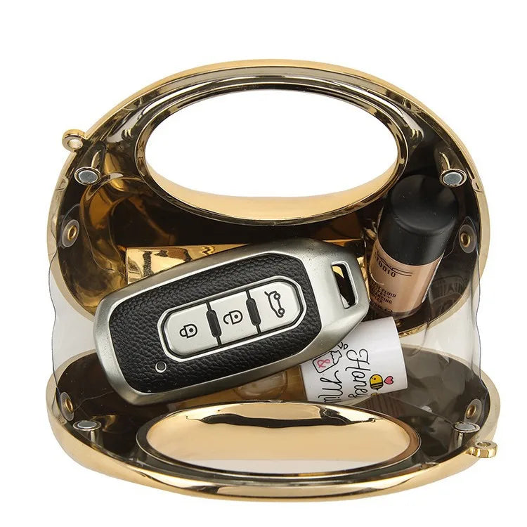 New Acrylic Metallic Gloss Half Moon Party Banquet Bag Women's Luxury Handbag Chain Crossbody Bag Small