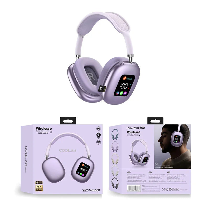 MAX600 Model New Wireless Active Noise Cancelling Headphones Hybrid Wireless Headphone With Touch Control LED Screen 2026 Hot