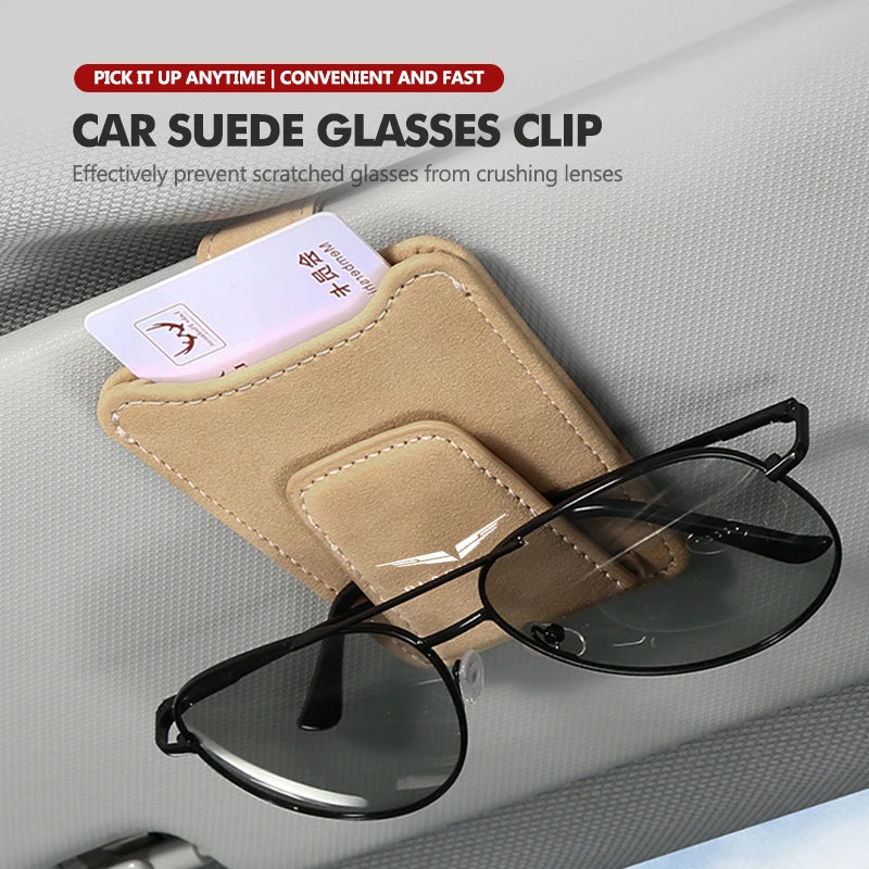 Suede Car Logo Sun Visor Glasses Clip Ticket Card Storage Clamp For Cadillac CT5-V XT4 CT4 XT5 CT5 XT6 CT6 Escalade Seville