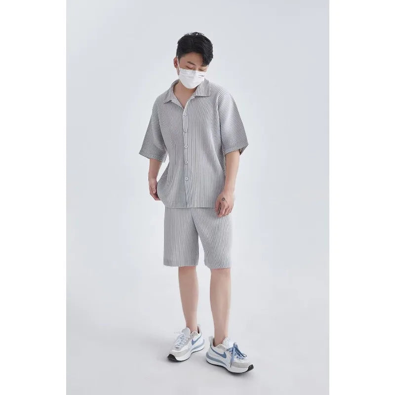 Miyake Pleated Shorts Set 2026 Summer New Sleeveless T-Shirt + Five-Point Pants Loose Versatile Youth Personality Simple Casual