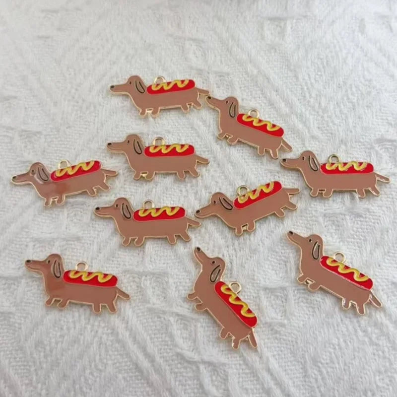 10pcs alloy oil drop sausage dog pendant, DIY jewelry making earrings, keychain accessories