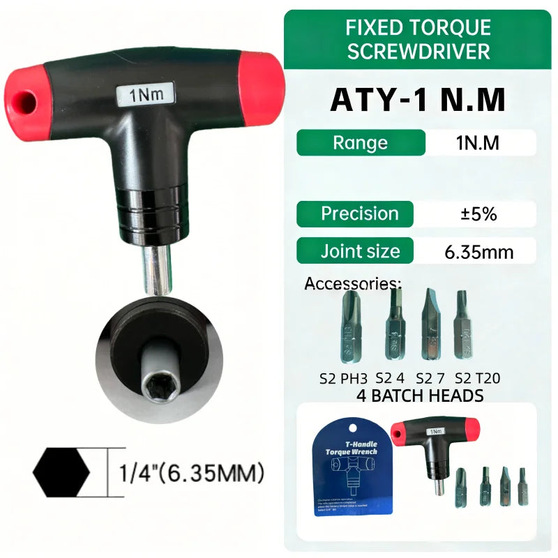 ALIYIQI 1,2,3,4,5,6 N.M Six Models T-Type Fixed Torque Screwdriver 5% Accuracy Hand Tools Torque Wrench Repair Bicycle Tools