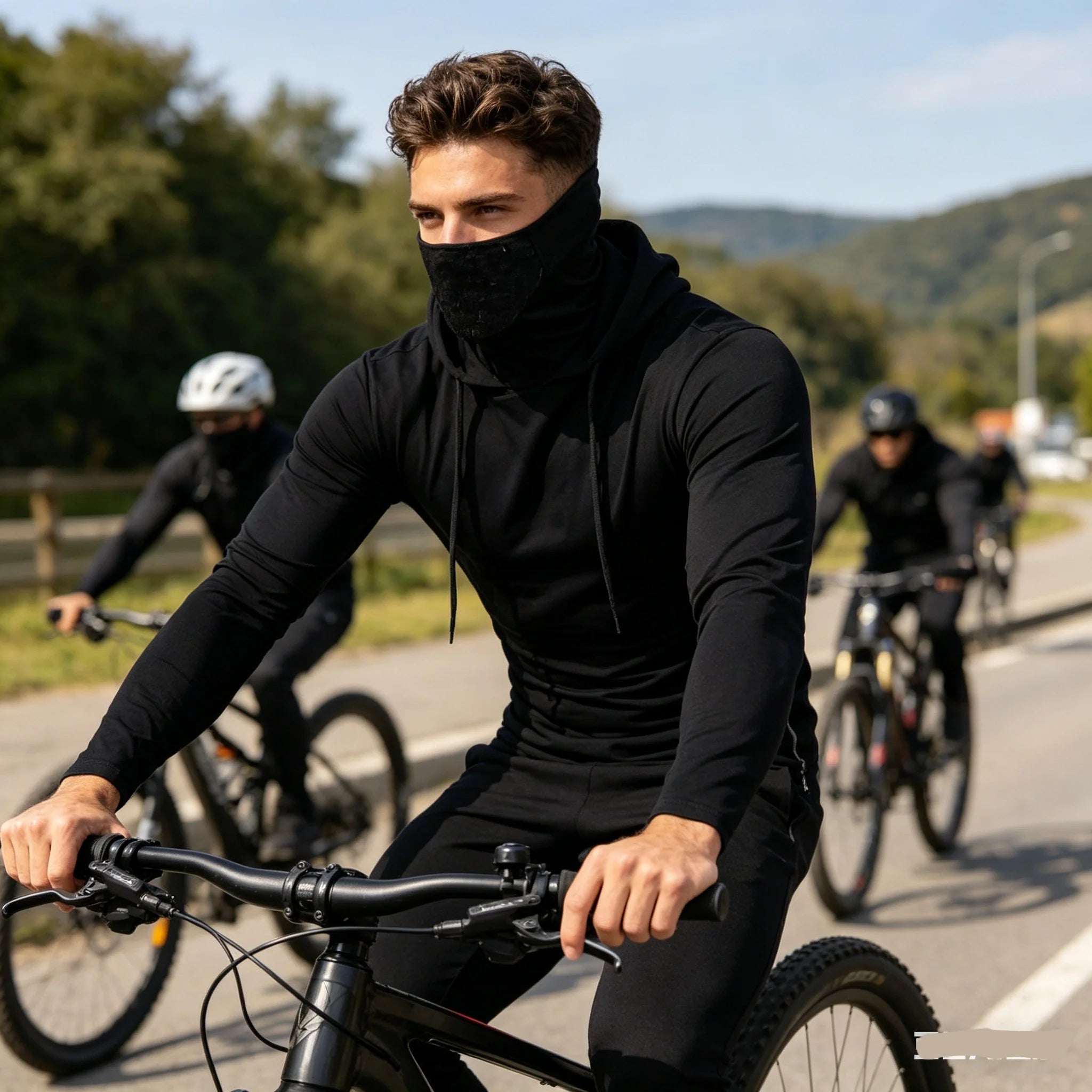 2026 Men's Spring Autumn Gym Thin Hoodie with Mask Casual Splice Large Mask Hooded Sweatshirt for Cycling motorcycle And Fitness