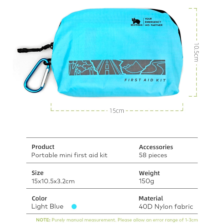 Portable Emergency Kit 40D Nylon Lightweight Waterproof Tear-Resistant First Aid Bag with Hook for Daily Travel Sports Camping