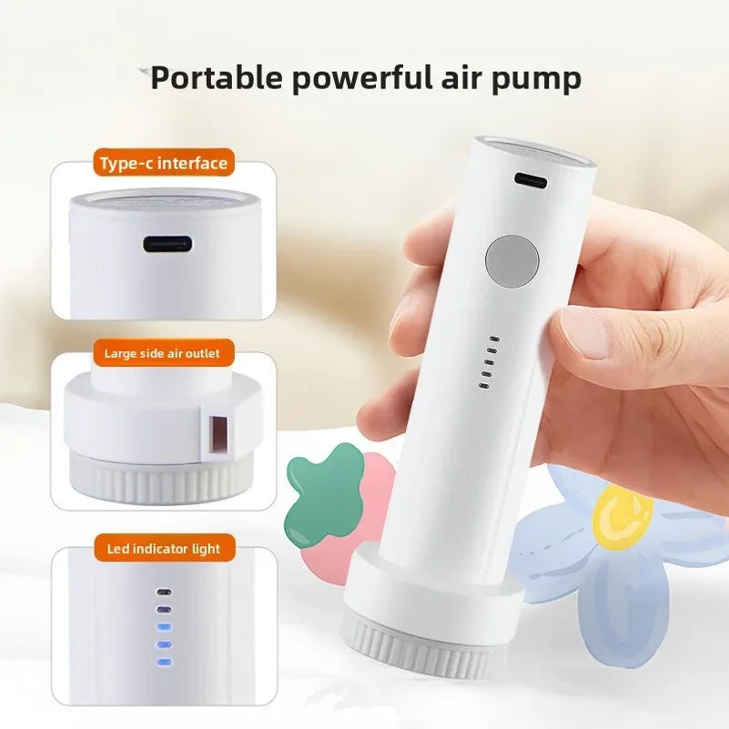 USB C Rechargeable Electric Vacuum Pump Low Noise Portable Lightweight Air Pump for Travel Compression Bag Storage Space Saving