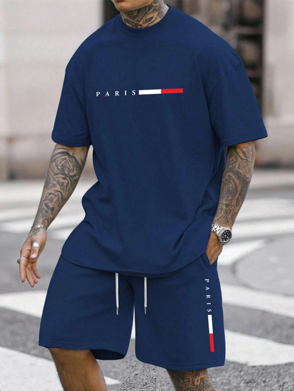 Men's sports two-piece set short sleeved T-shirt and shorts running and fitness sportswear summer promotion latest hot selling