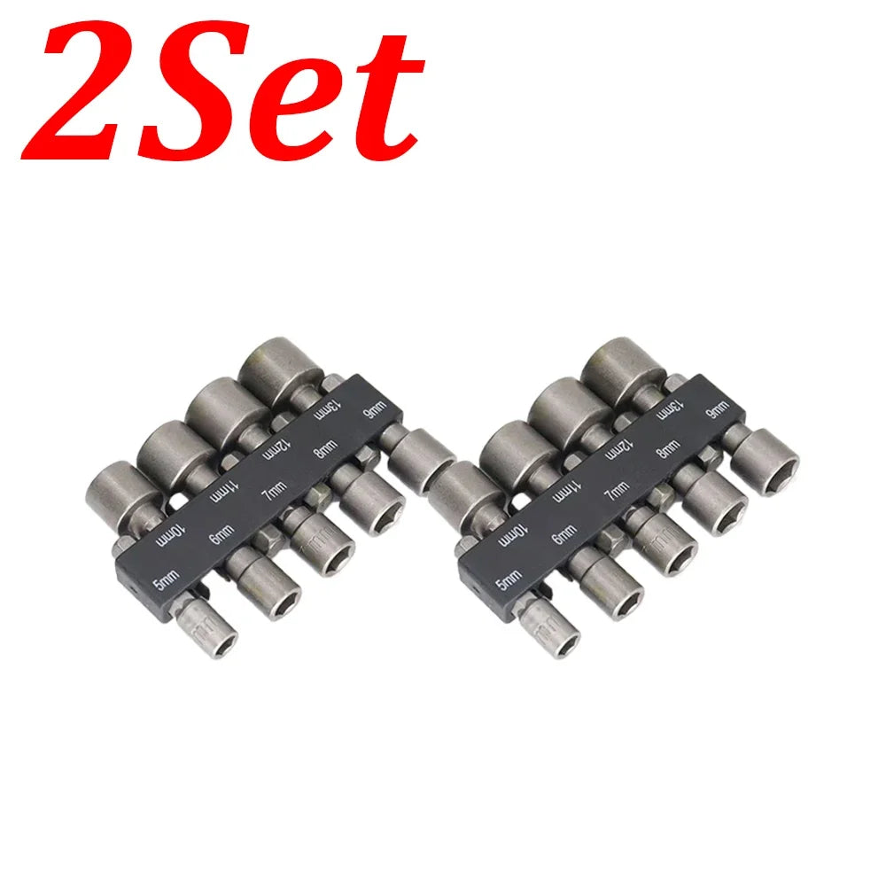 1-4Set 5-12mm Hexagon Nut Driver Drill Socket Screwdriver Wrench Set 9/14Pcs Screwdriver Socket Pneumatic for Woodworking Tools
