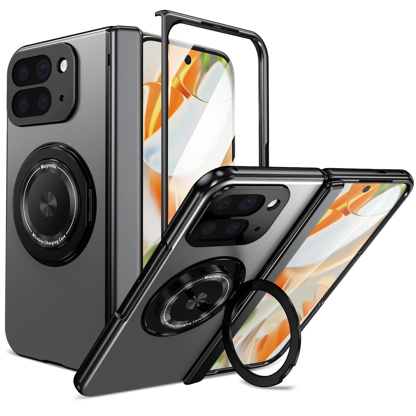 2700 Gass Strong Magnetic 360 Stand Ring Case for Google Pixel 10 Pro Fold Cover- Metal Hinge Protection with Screen Protector