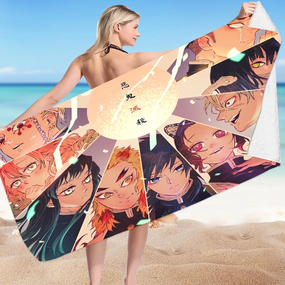 Creative Demon Slayers Cute Beach Ultra-fine Fiber Double-sided Velvet Beach Towels Versatile Bath Square Towel Beach Towel Gif
