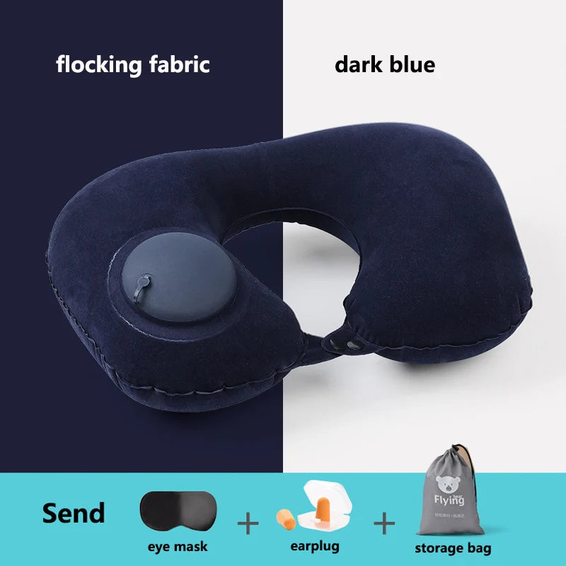 New Outdoor Camping Inflatable U-shape Pillow Comfort Neck Support Milk Silk & Flocked Travel Pillow for Car Plane And Home Use