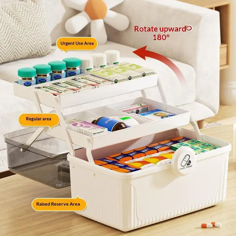 3 Tier Foldable Medicine Organizer With Multiple Compartments Perfect For Home Daily Medication First Aid Storage