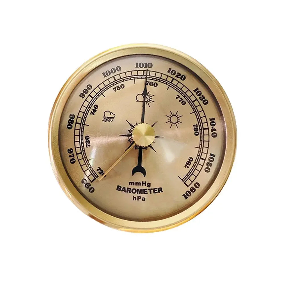Metal Barometer Gold Frame Wall Hanging Wireless Alarm Clock Barometer Thermometer Hygrometer For Indoor Outdoor K2S0