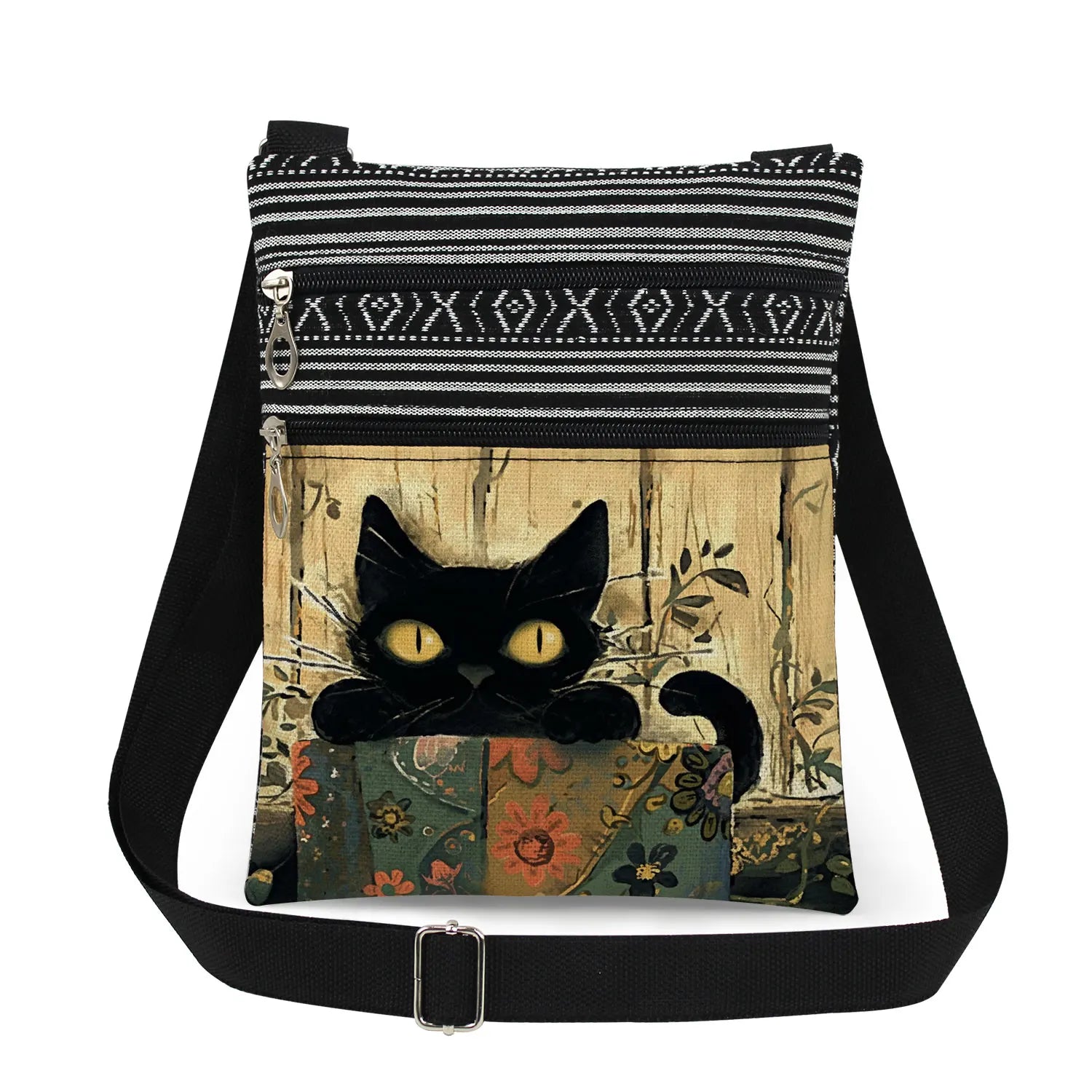 Cute Cartoon Black Cat Print Crossbody Bags Shoulder Bags For Women Daily Travel Portable Small Messenger Bags Catkeeper Gift