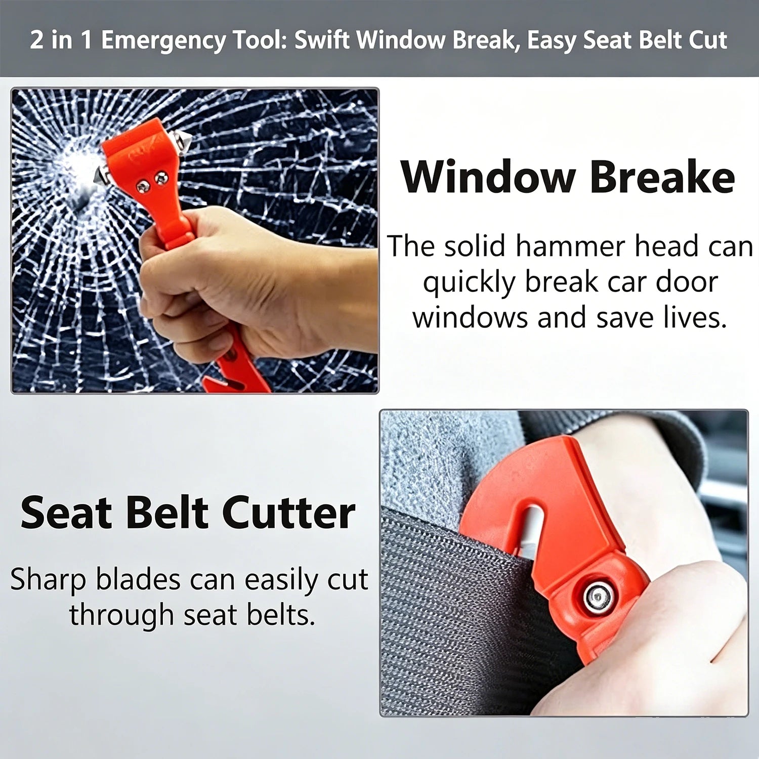 1/8PCS Emergency Escape Hammer, Car Safety Tool with Seat Belt Cutter & Window Breaker, Red Survival Tool for Camping Driving