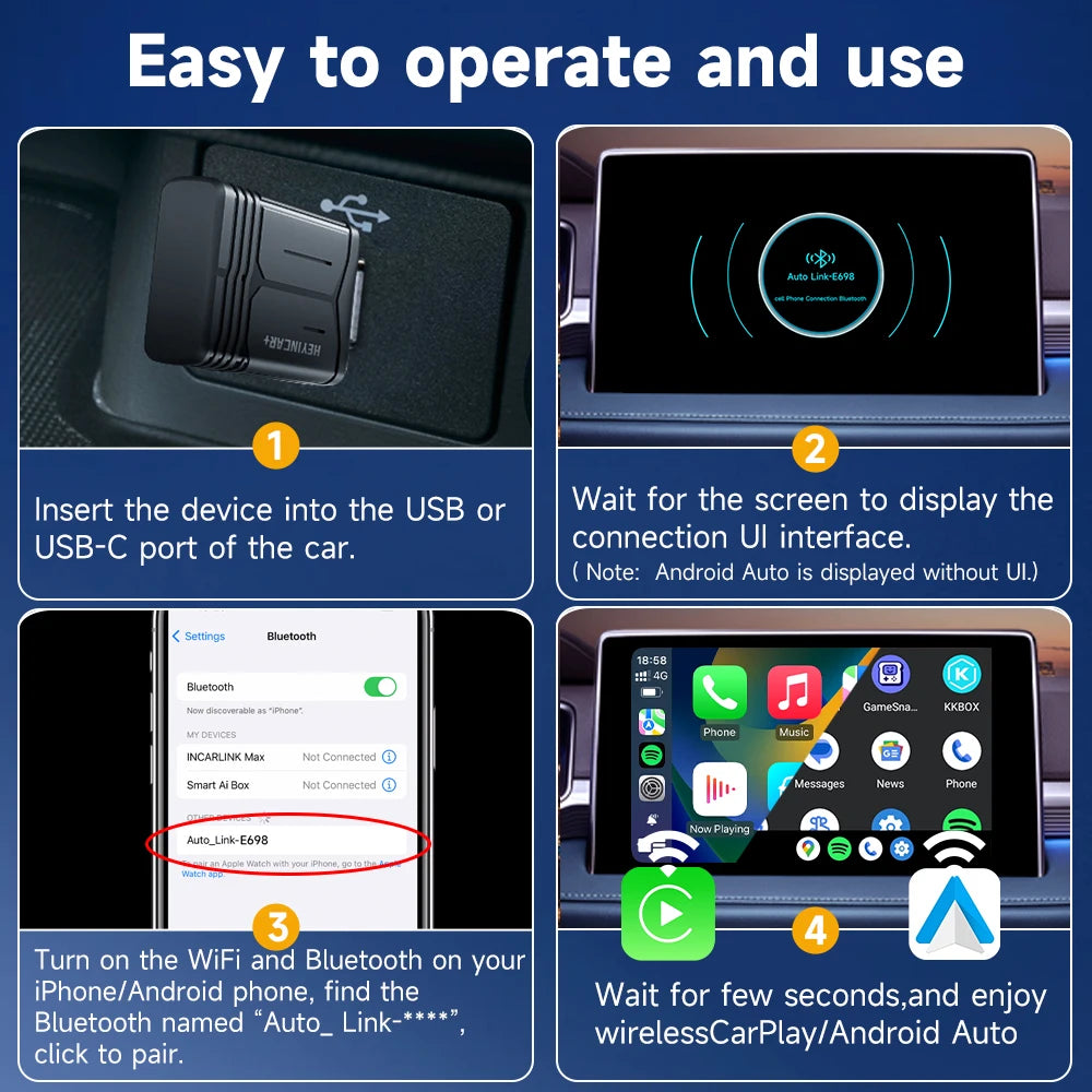 HEYINCAR Wireless CarPlay Dongle Wireless Android Auto Adapter AI Smart Box Car Intelligent Systems For Car With Wired CarPlay