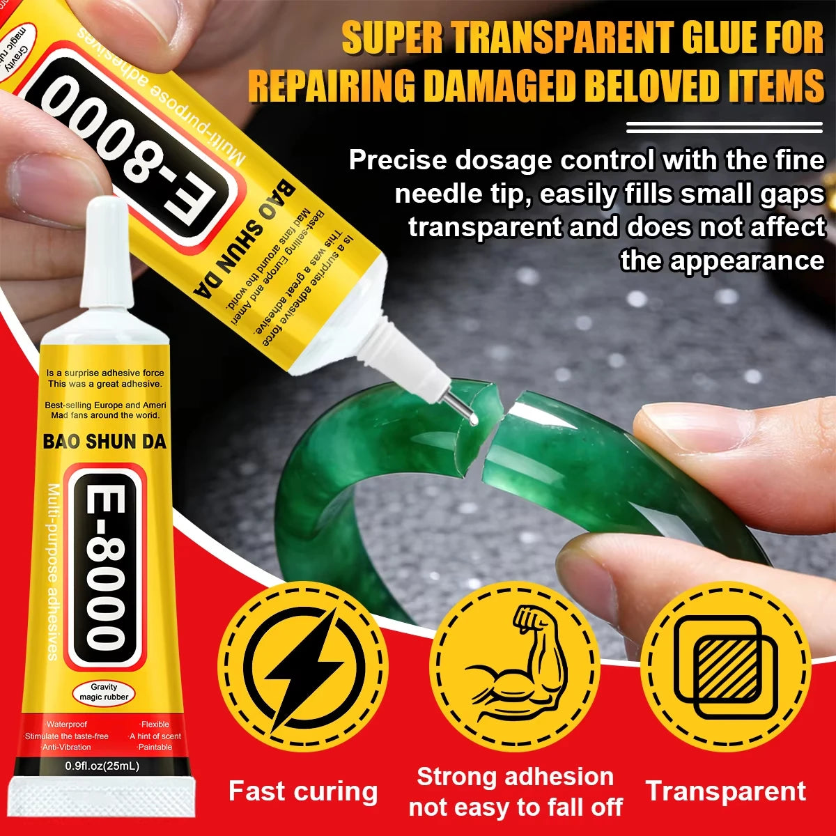 T7000 & E8000 Jewelry Adhesive 15/110g: Suitable for bonding rhinestones, pearls, glass, and metal—waterproof and transparent