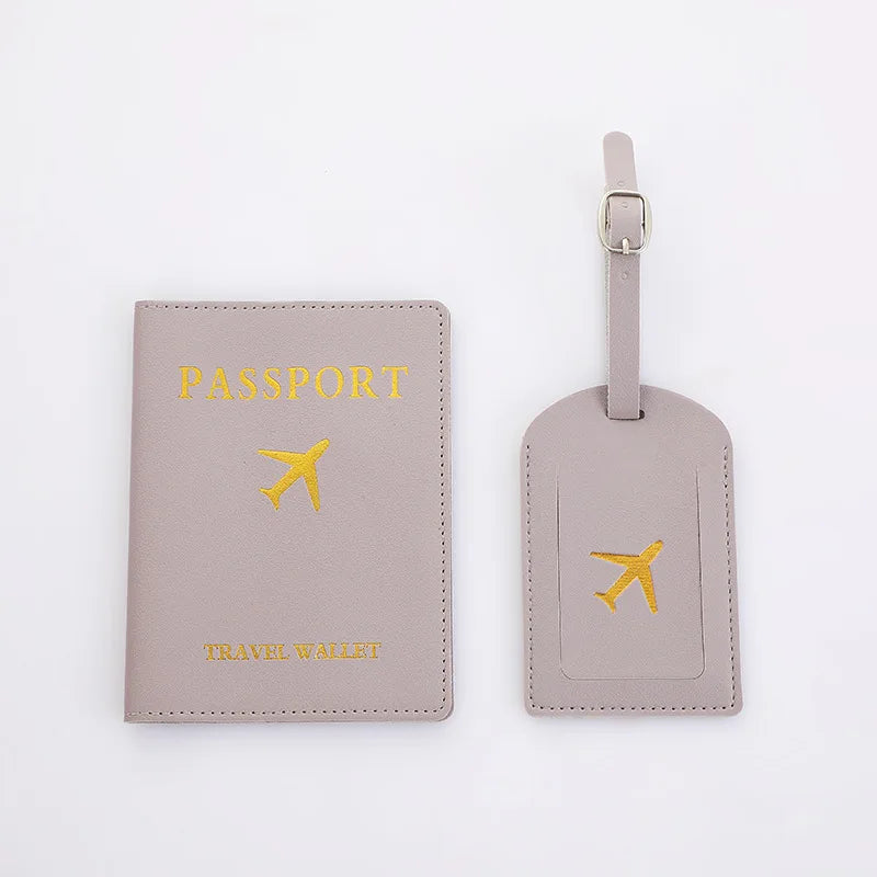 2Pcs/Set PU Travel Passport Cover Luggage Tag Suitcase Identifier Label Baggage Boarding Bag Tag Name ID Address Passport Holder