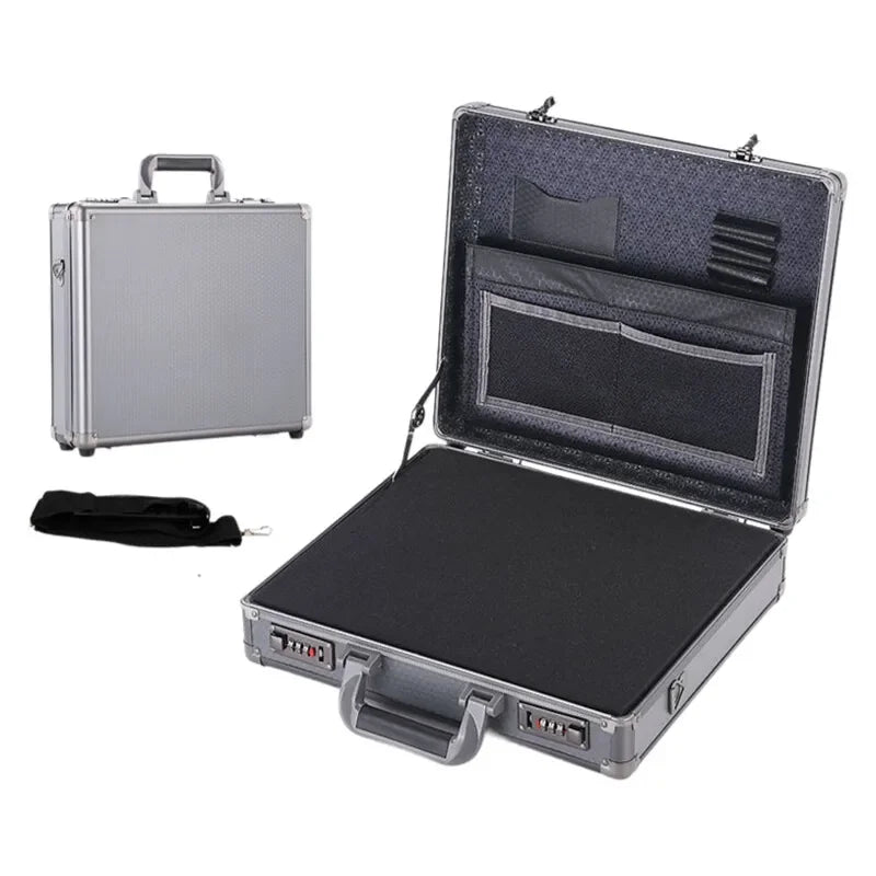 Aluminum Frame Lockable Laptop Suitcase - Portable Security Document Briefcase Strongbox With Password Lock Case Computer Files