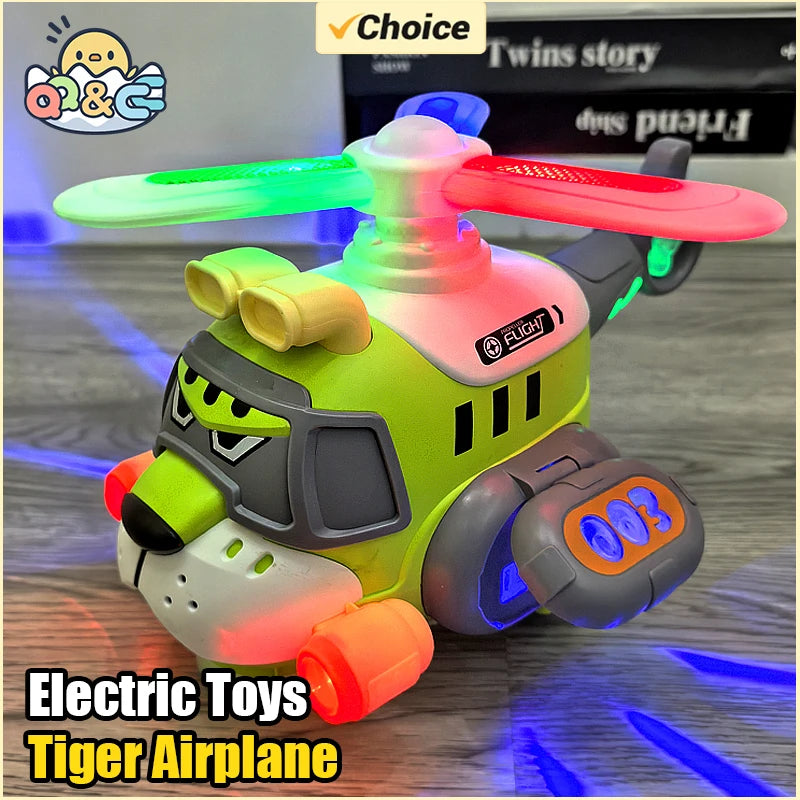 Electric 360 Rotating Tiger Airplane Toddler Cartoon Toys With Sounds And Lights Children's Toy Helicopter Boys Birthday Gifts