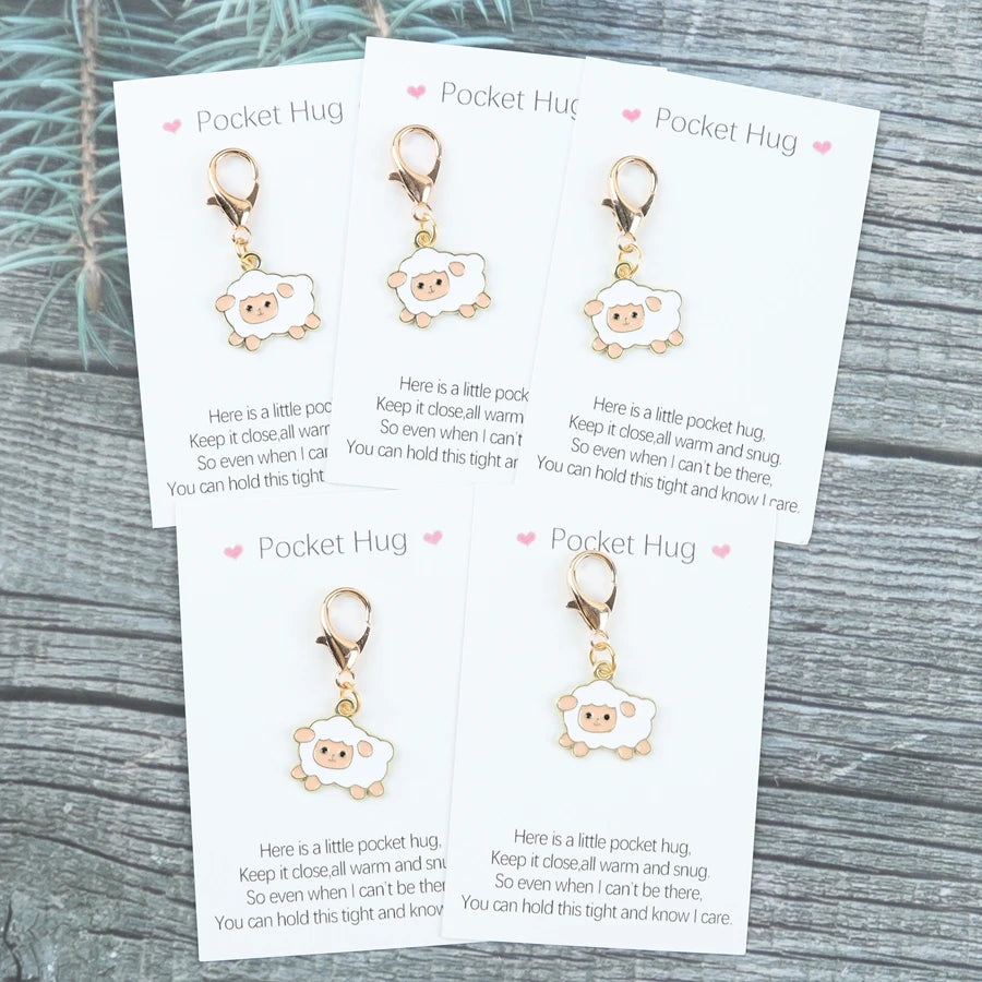 5pcs/10pcs mini sheep keychain, includes a pocket-sized card with encouraging messages, sheep-themed gifts,