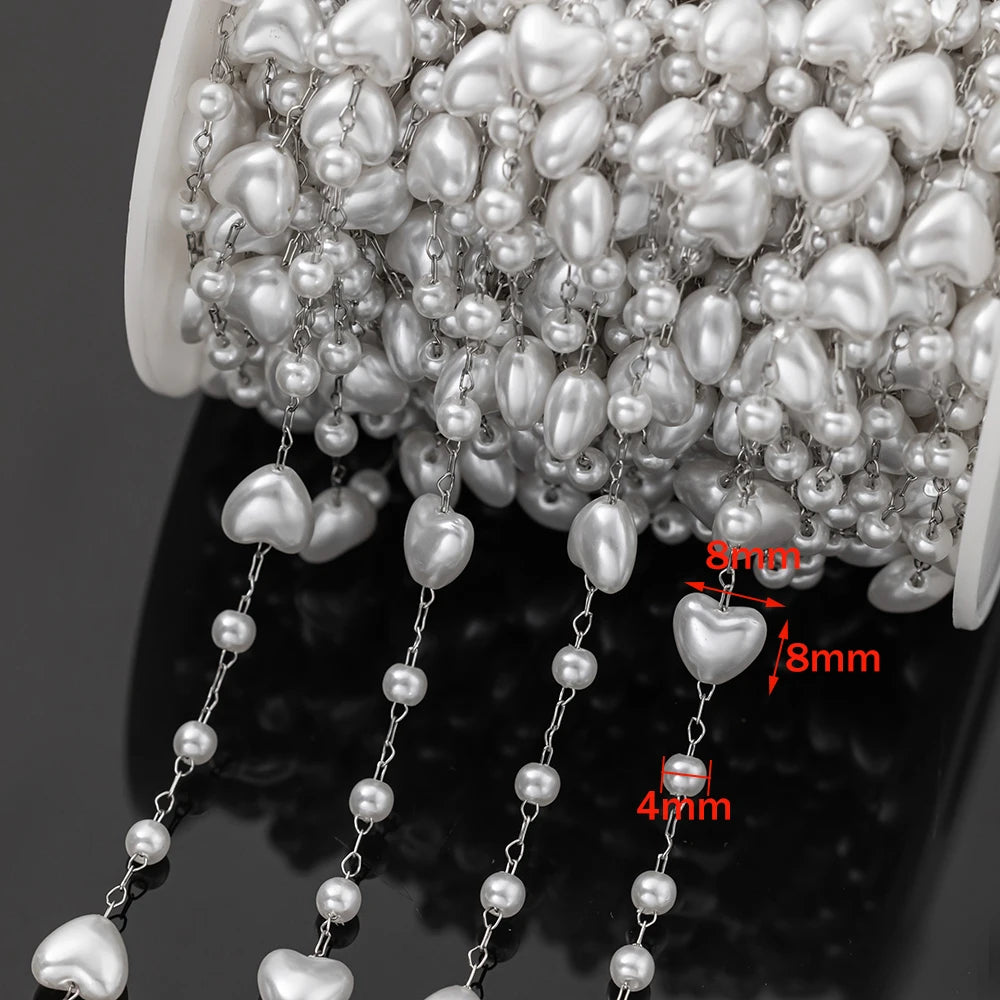 1Meter Stainless Steel Beaded Chain Imitation Pearl Chain Necklace Chain Handmade Accessories for DIY Jewelry Making Components