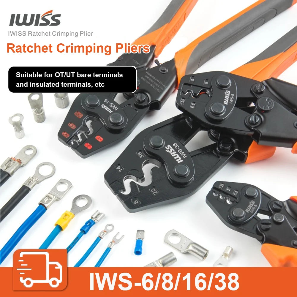 IWS-6/8/16/38 crimper plier Ratchet Crimping Tool for Non-Insulated Terminals 1.25-38MM² Polished Jaw Pressure regulating de