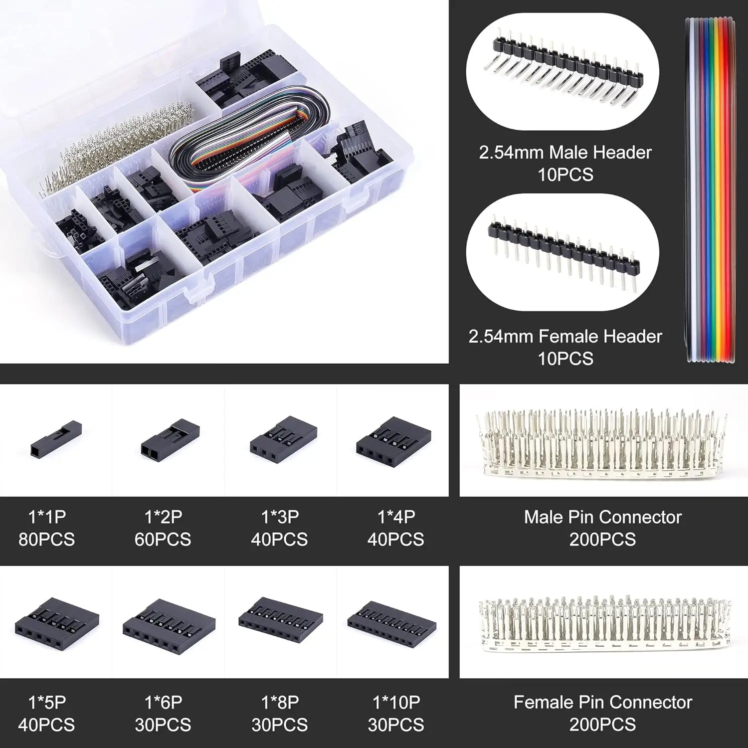 460/1550PCS Micro JST-XH Dupont Wire Connector Kit 2.54mm 2/3/4/5/6Pin Male/Female Pin Header Cable Jumper Housing Adapter