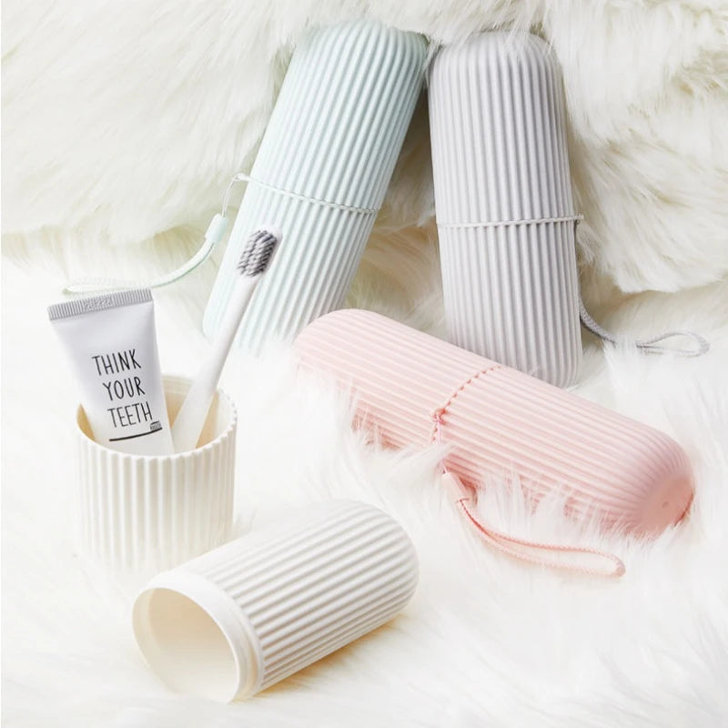Striped Portable Travel Toothbrush Cup Set, Nordic Simple Mouthwash Cup Toothbrush Holder for Outdoor Washing Care