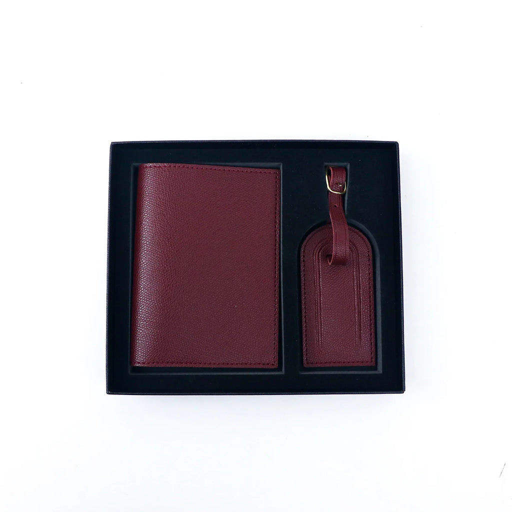 Customized name pu leather travel passport holder and luggage anti-loss label with essential travel gift box